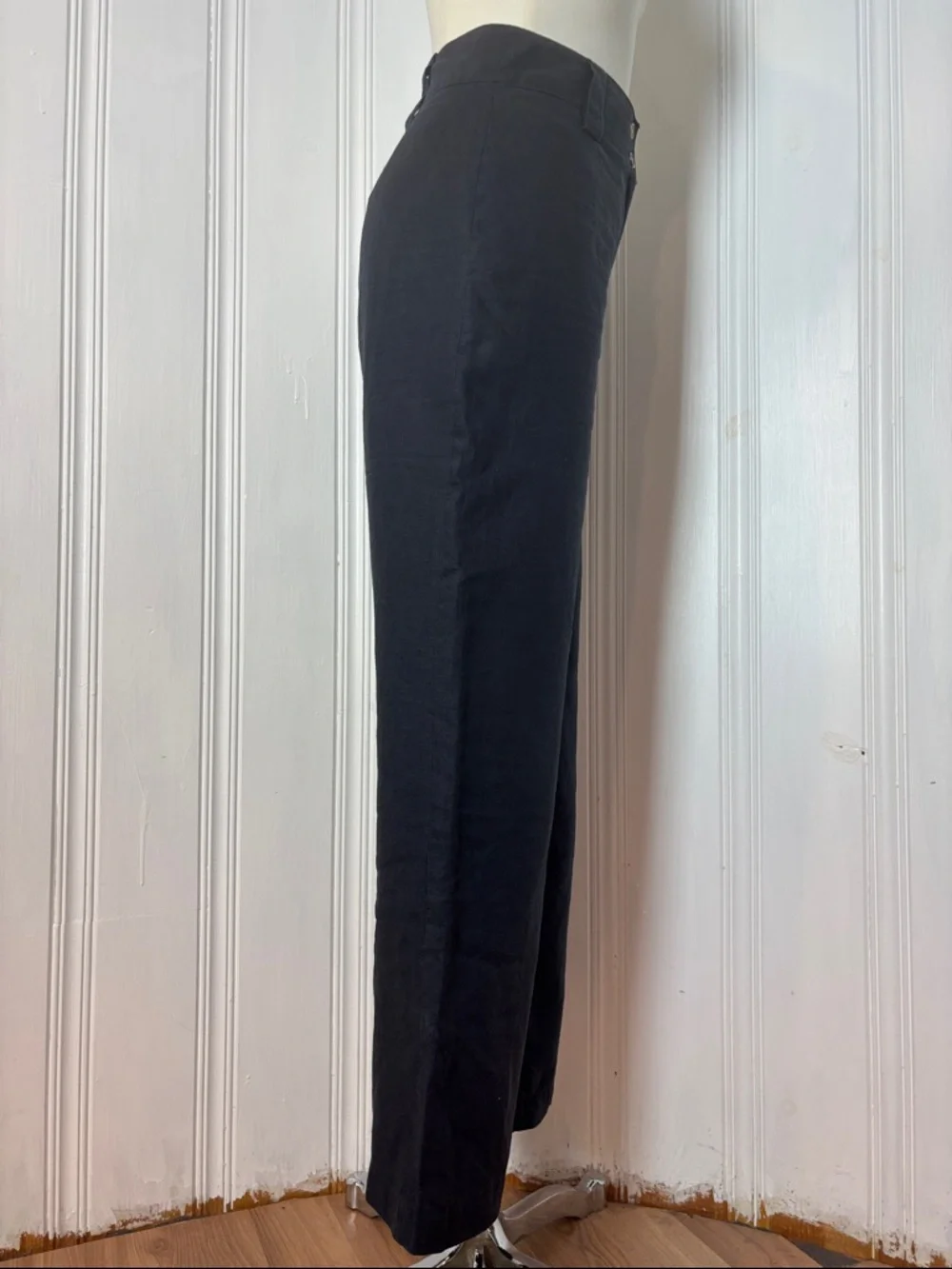 CONTEMPORAINE Navy Linen Blend High Waist Wide Leg Pants | Size: Medium - Picture 2 of 7